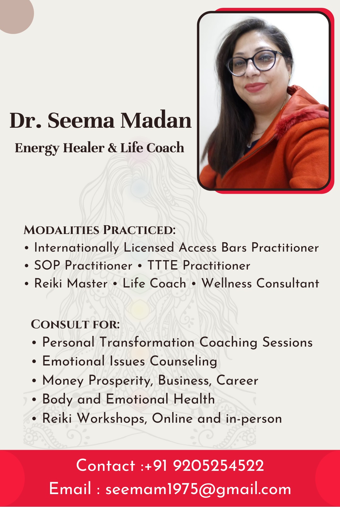Dr. Seema Madan - Energy Healer & Life Coach - Bhopal