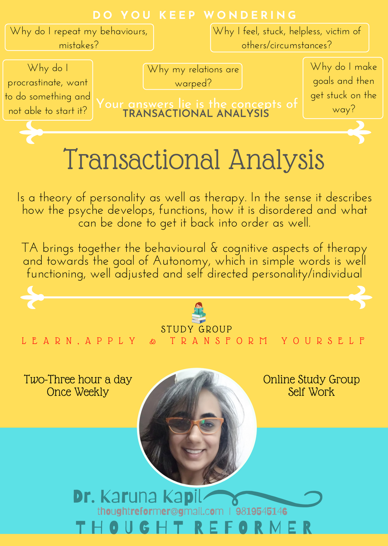 Dr Karuna Kapil - Transactional Analysis Therapy Course, TA Counseling - New York