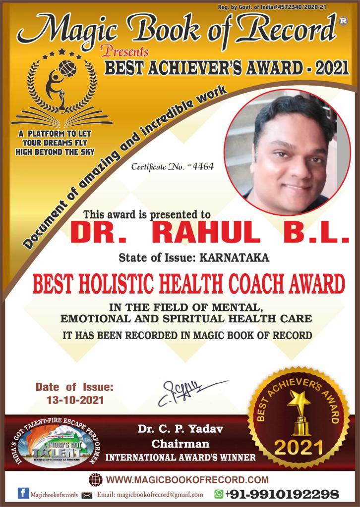 Magic Book of Record Presents best achiever award Dr. Rahul B.L - Washington