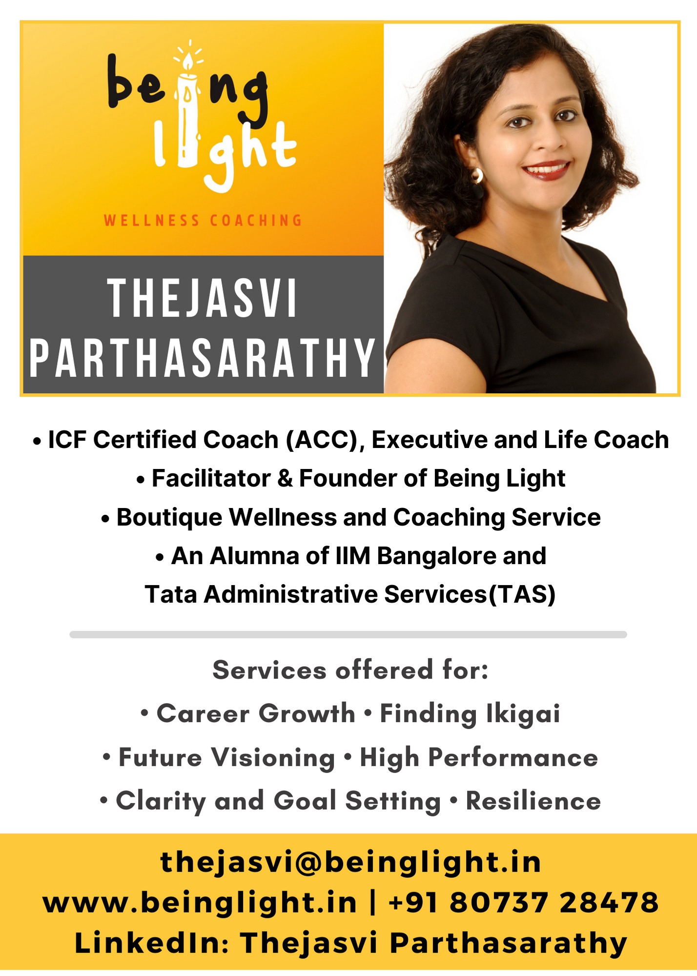 Thejasvi Parthasarathy - ICF certigied Life Coach - Bengaluru
