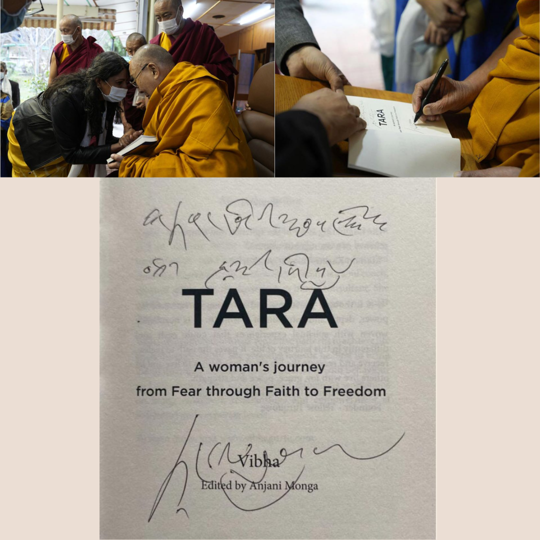 Vibha Gurtu's Book TARA is Being Signed by 14th Dalai Lama - Abu Dhabi